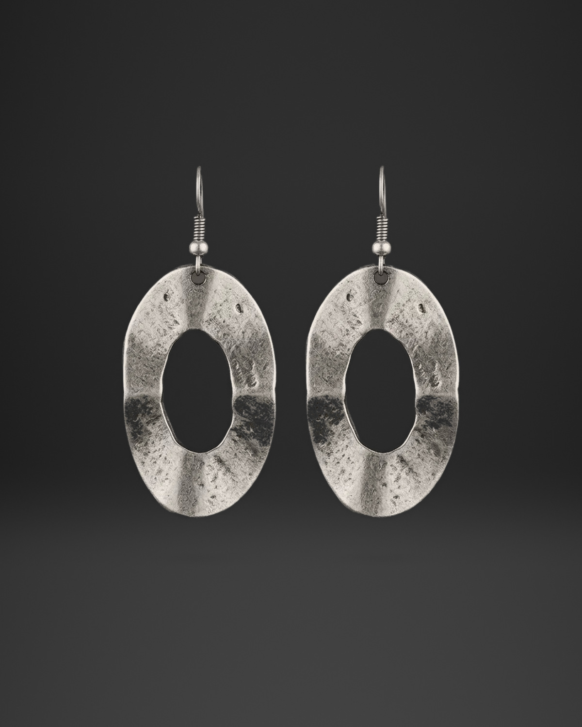 Hammered Oval Window Earrings