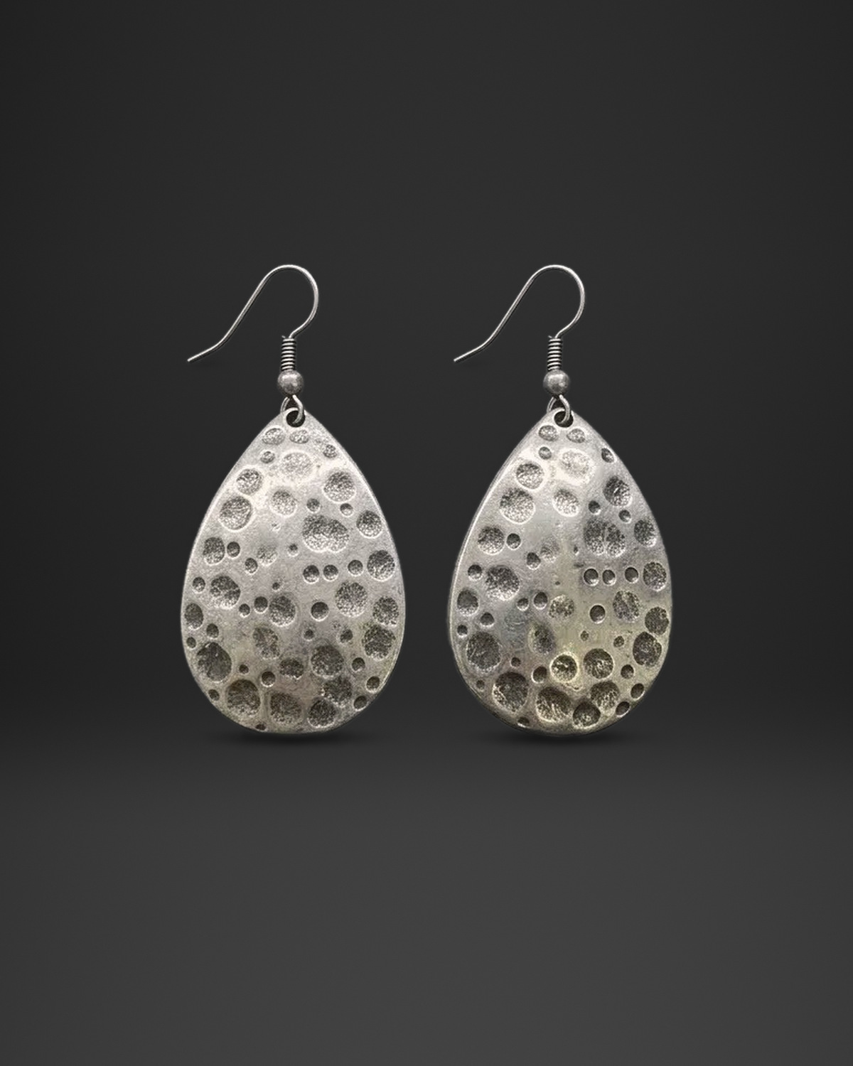 Crater Dot Hammered Teardrop Earrings