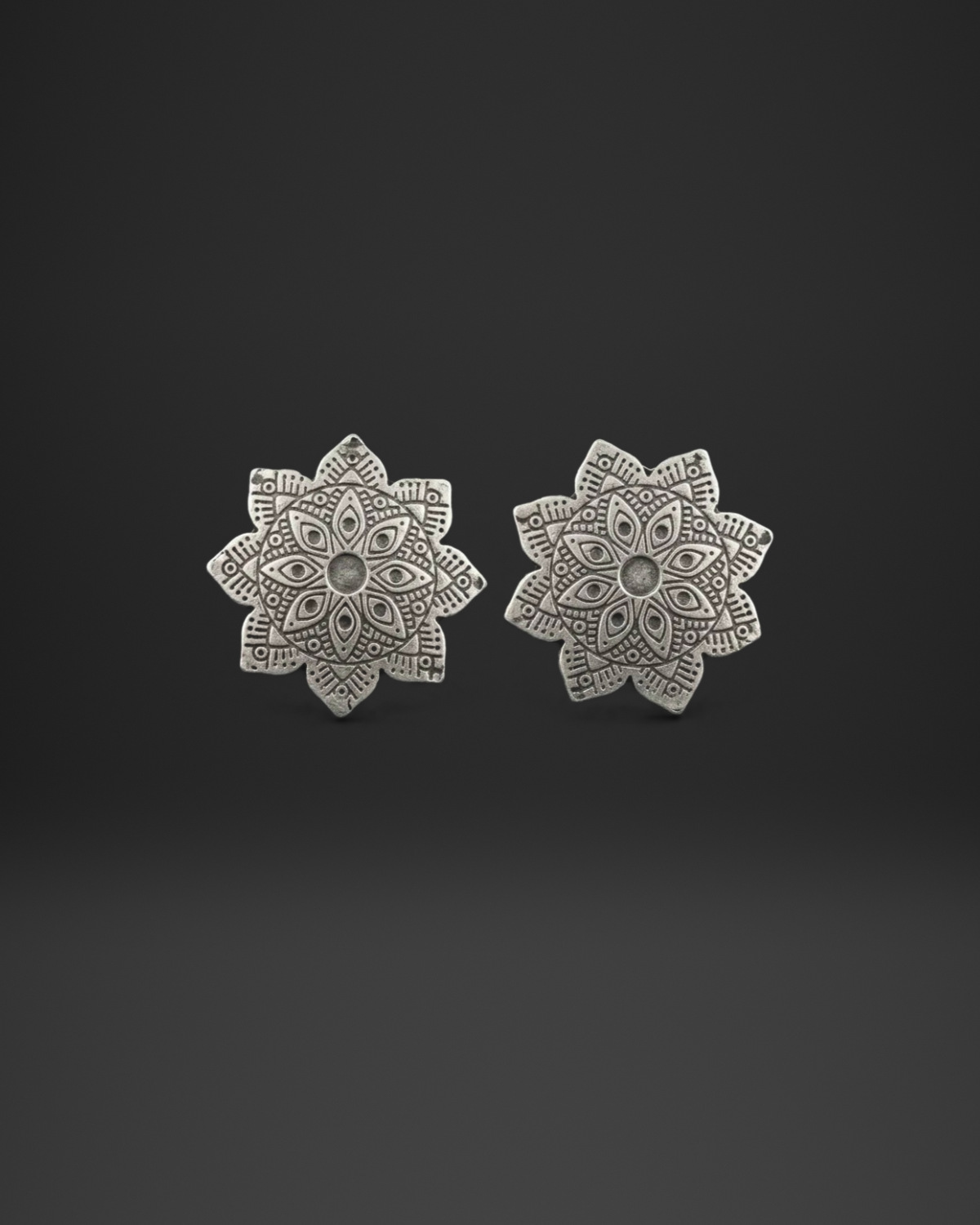 Engraved Lotus Star Stud Earrings