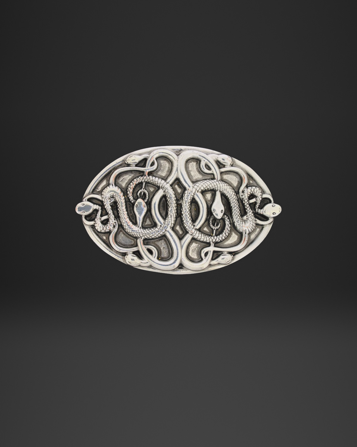 Twin Serpent Oval Belt Buckle
