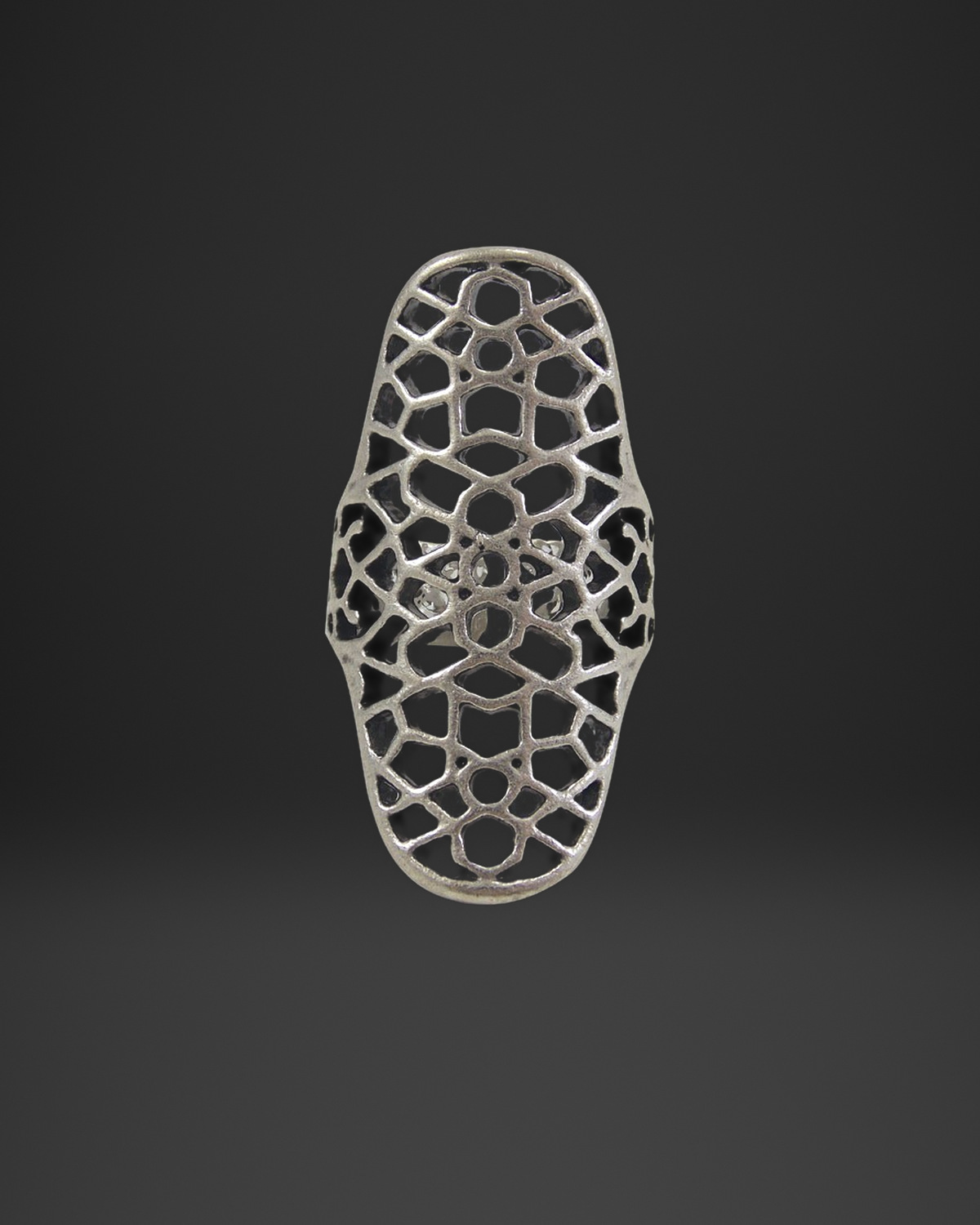 Openwork Lattice Long Oval Ring