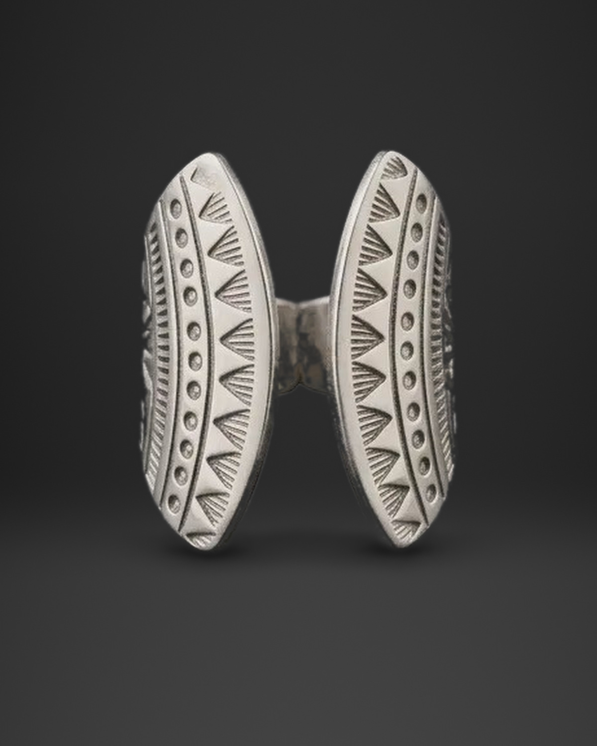 Tribal Triangle Twin Shield Ring