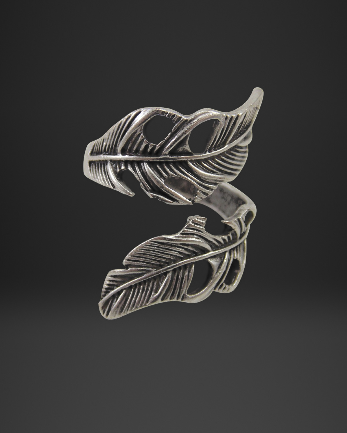 Openwork Feather Bypass Ring