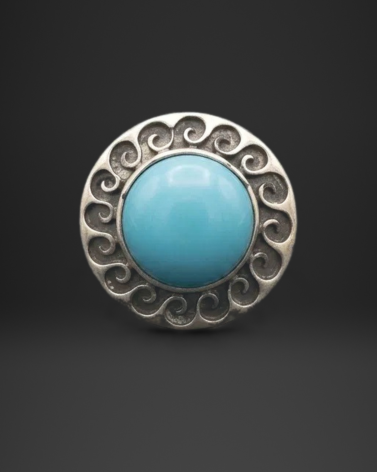 Turquoise Cabochon Wave Border Ring