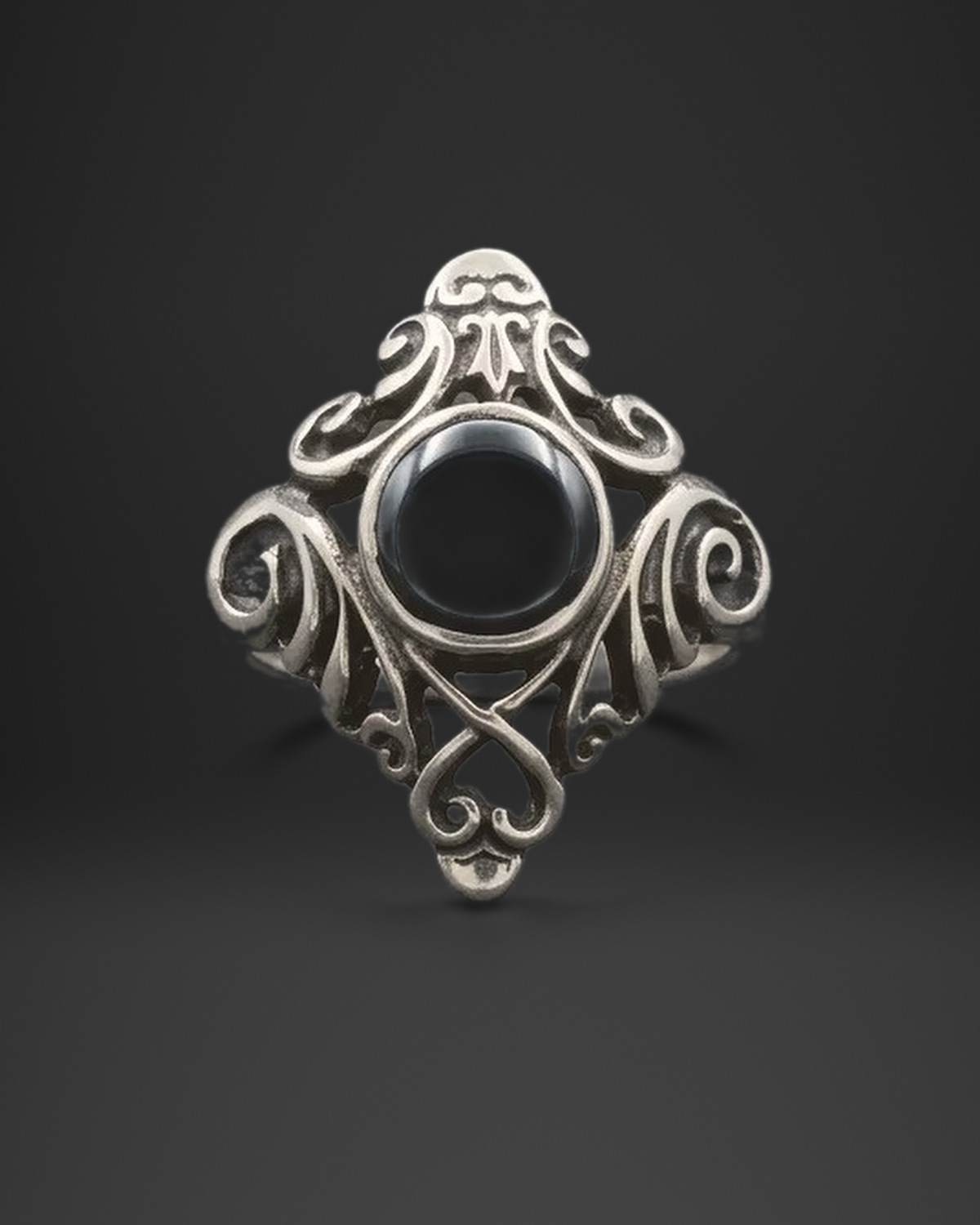 Art Nouveau Black Stone Ring