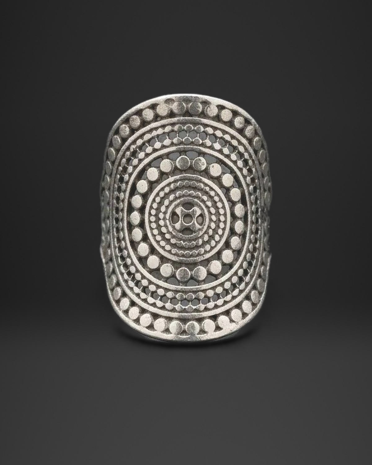 Granulated Mandala Oval Ring