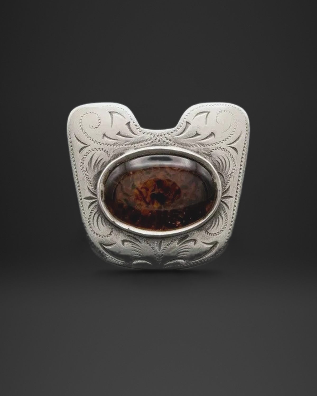 Engraved Western Amber Stone Ring