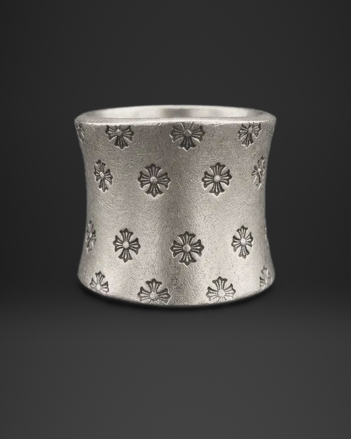 Stamped Cross Flower Saddle Ring