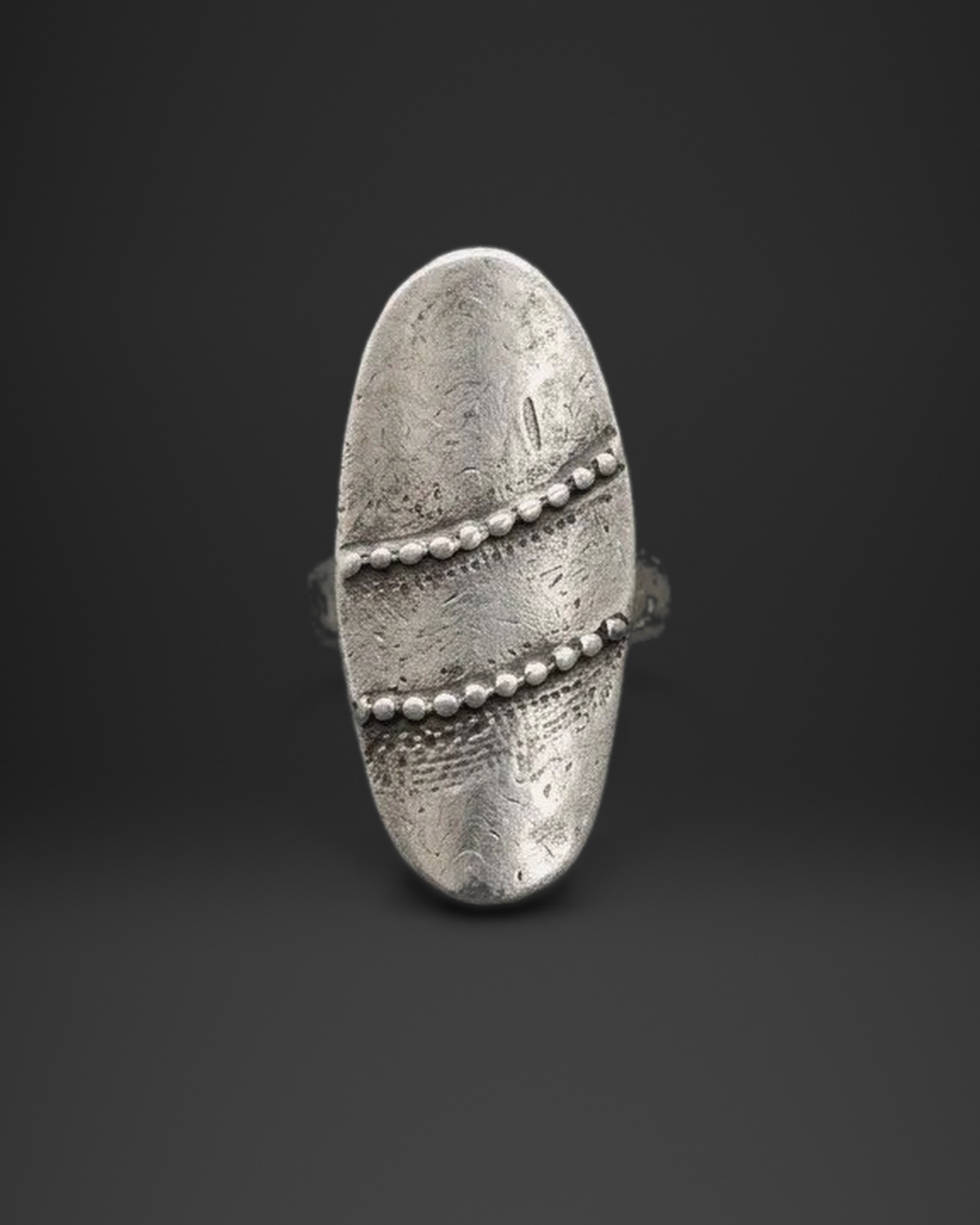 Beaded Band Long Oval Ring