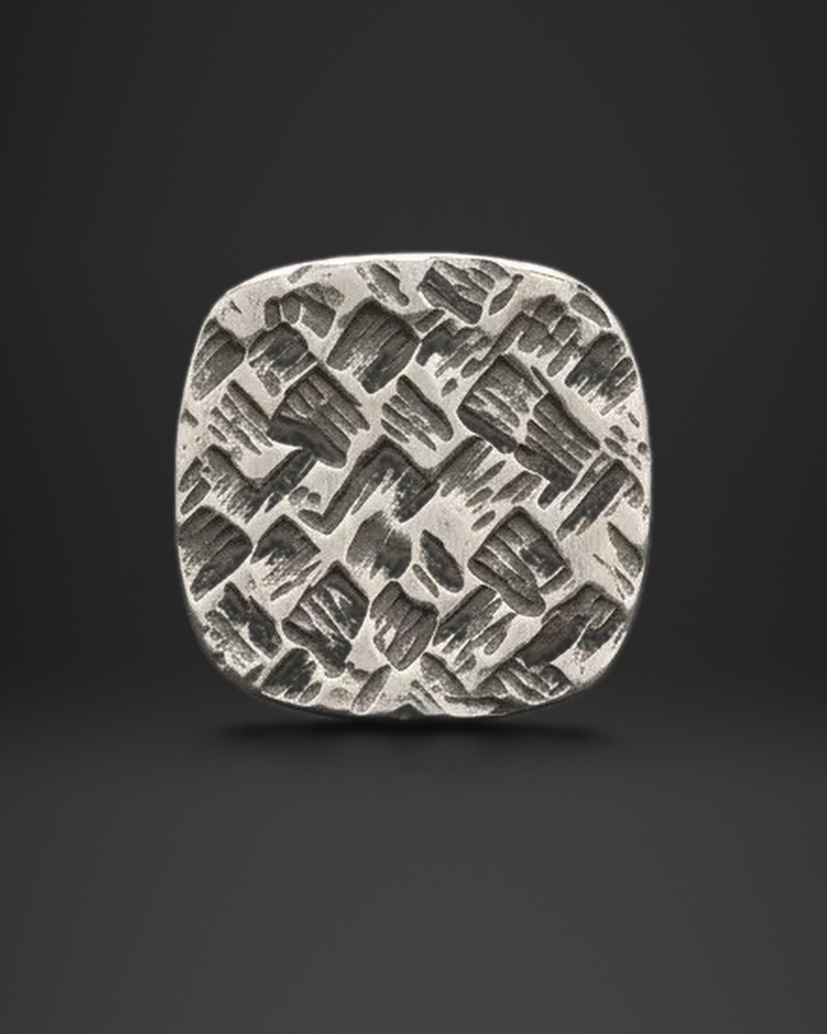 Stamped Herringbone Square Ring