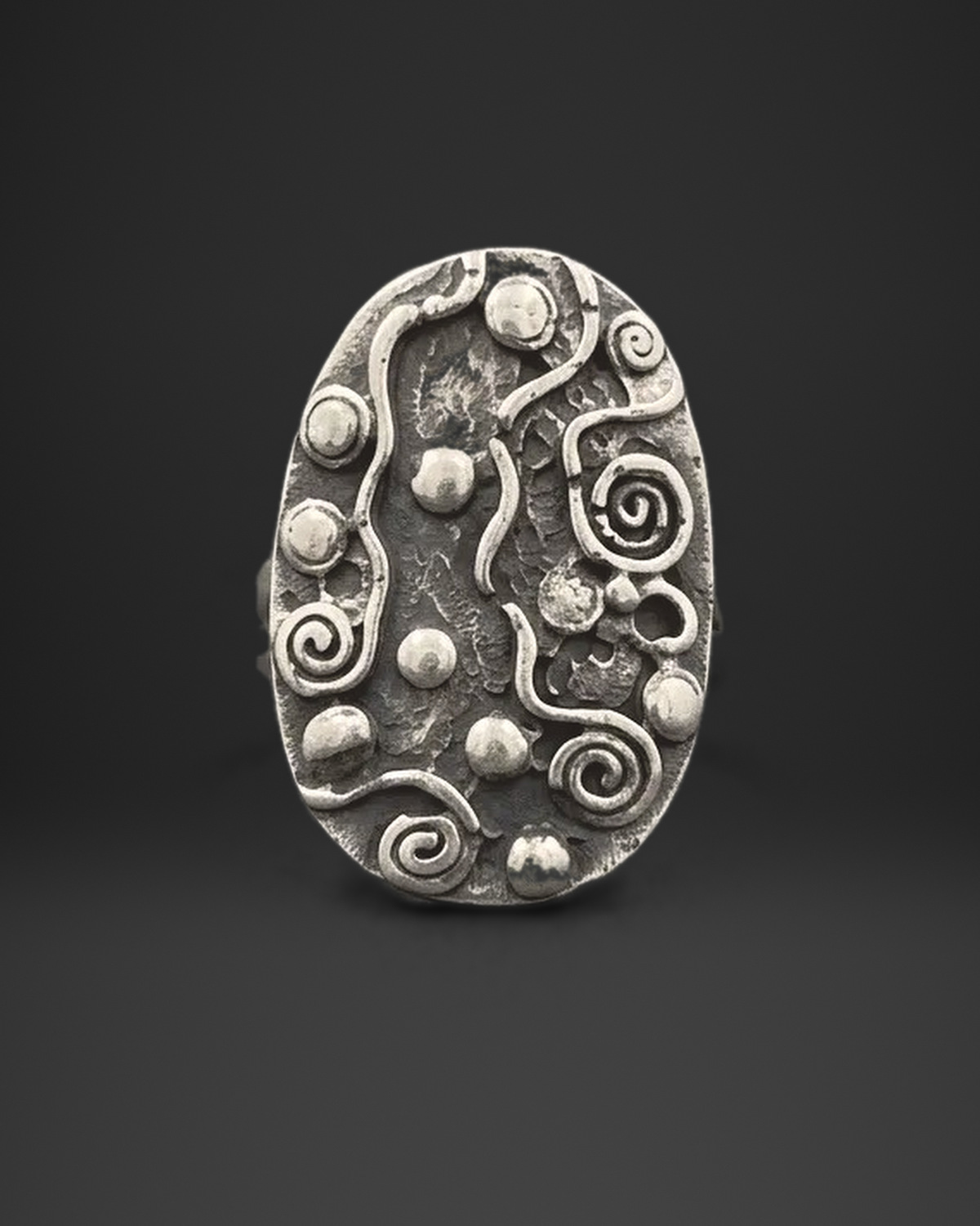 Spiral and Dot Doodle Oval Ring