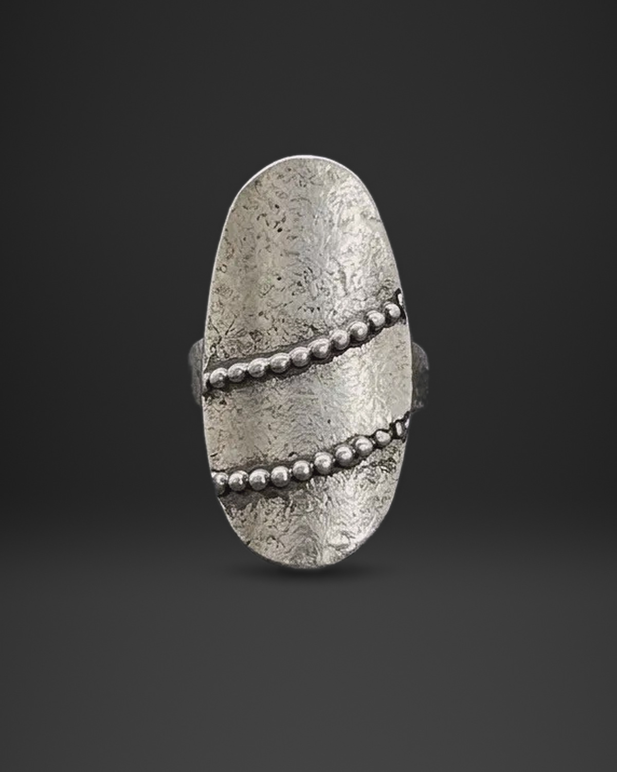 Diagonal Beaded Oval Ring